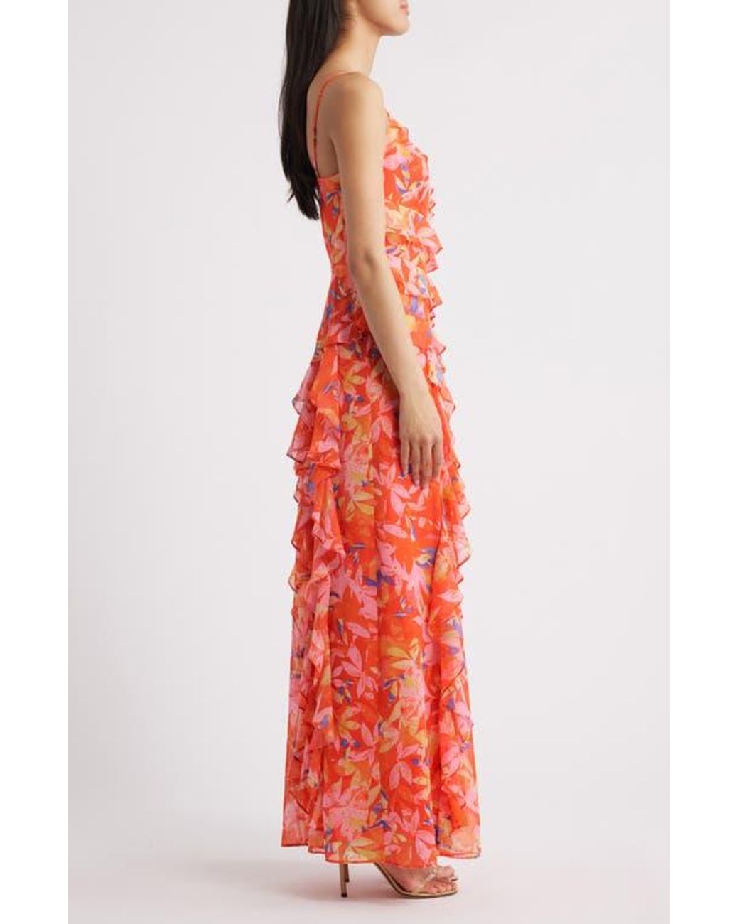 Eliza J Floral Ruffle Fil Coup Maxi Dress in Red | Lyst Eliza J Floral Ruffle Fil Coup Maxi Dress in Red | Lyst