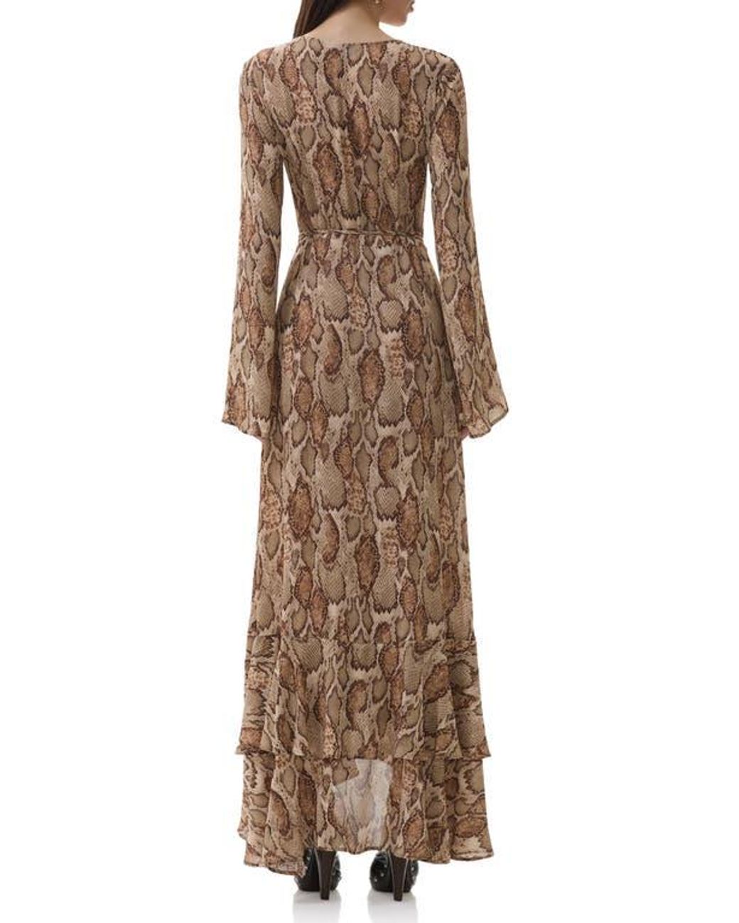 AFRM Mimi Snakeskin Print Long Sleeve Wrap Dress in Brown | Lyst