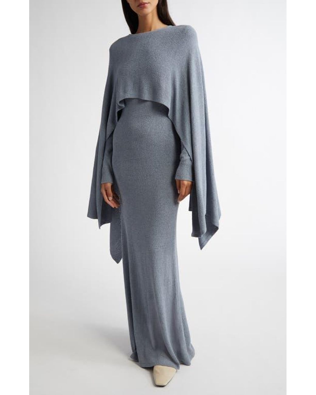 TOTEME Cape Overlay Long Sleeve Silk Knit Dress in Gray | Lyst