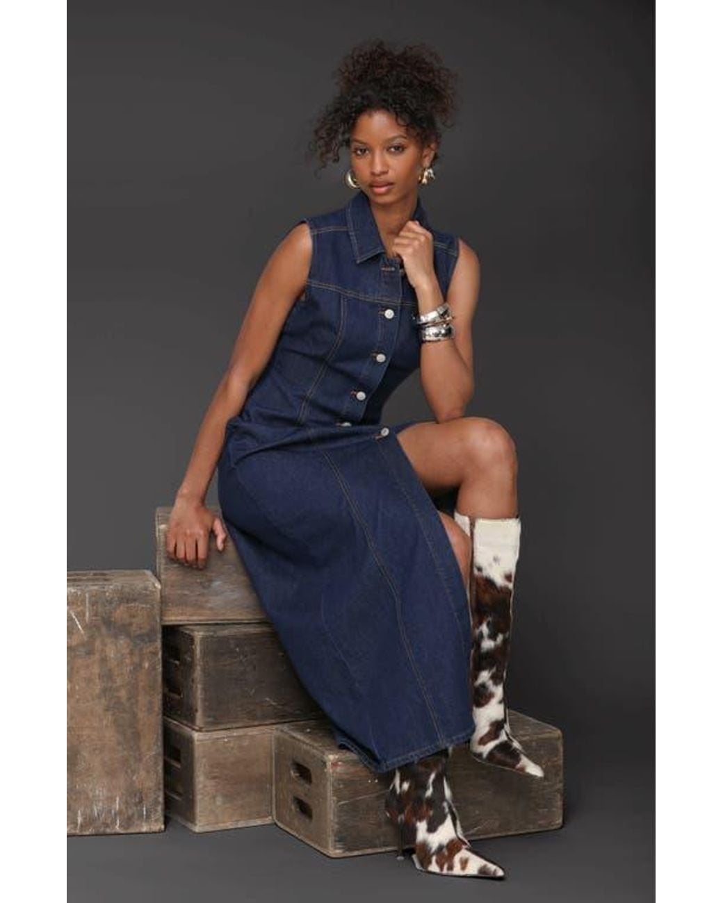 white christmas dresses Belted Fit & Flare White Denim Dress main image 0