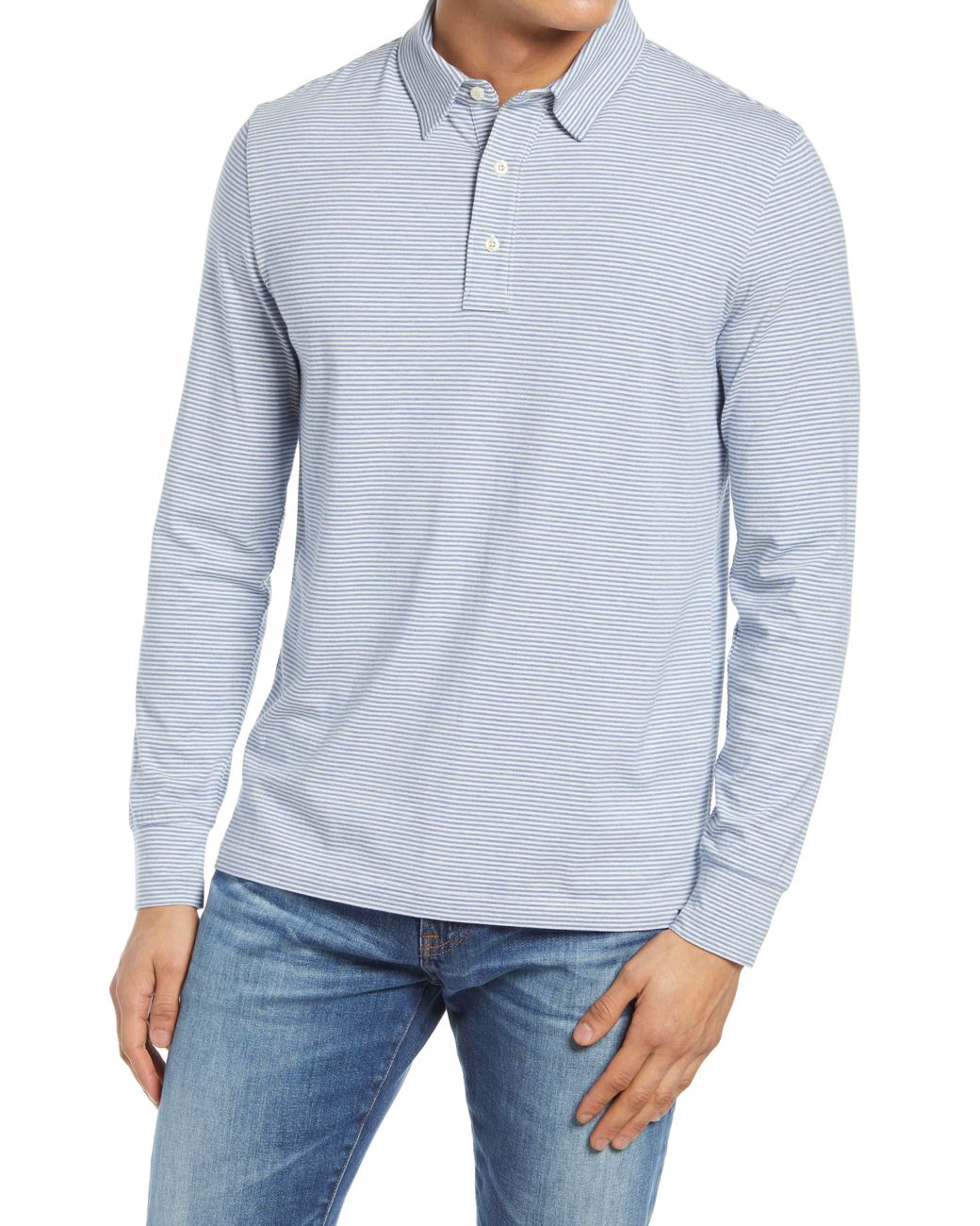 Faherty Brand Cotton Movement Stripe Long Sleeve Polo Shirt in Blue for