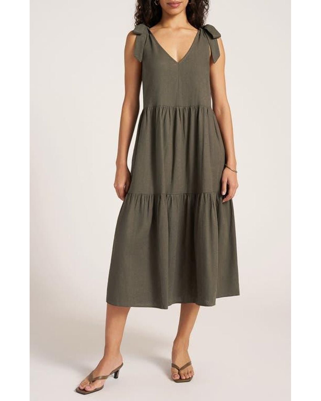 Matty M Green Louisa Shoulder Tie Linen Blend Sundress