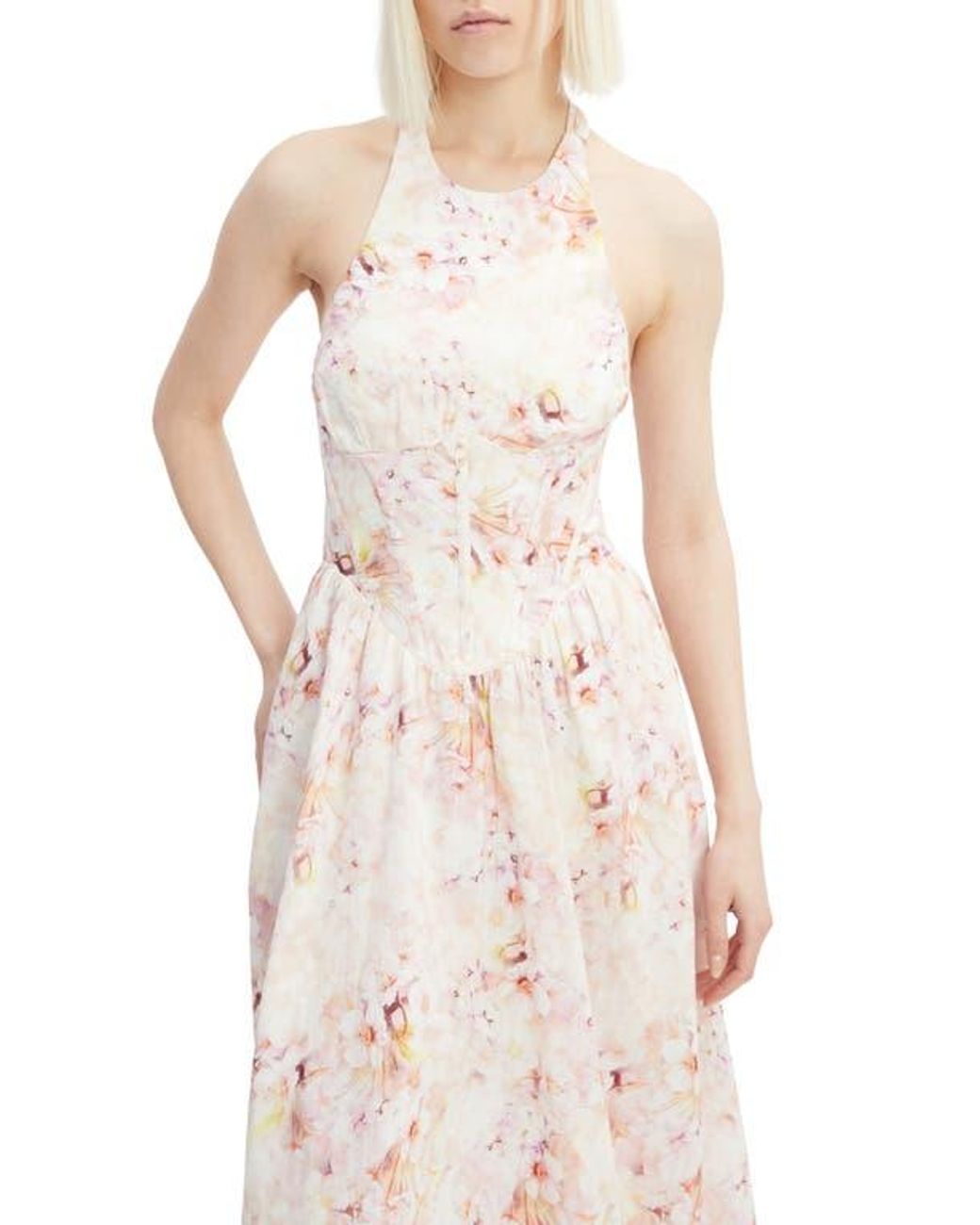 Bardot Kylen Ramie Halter Midi Dress in Pink | Lyst