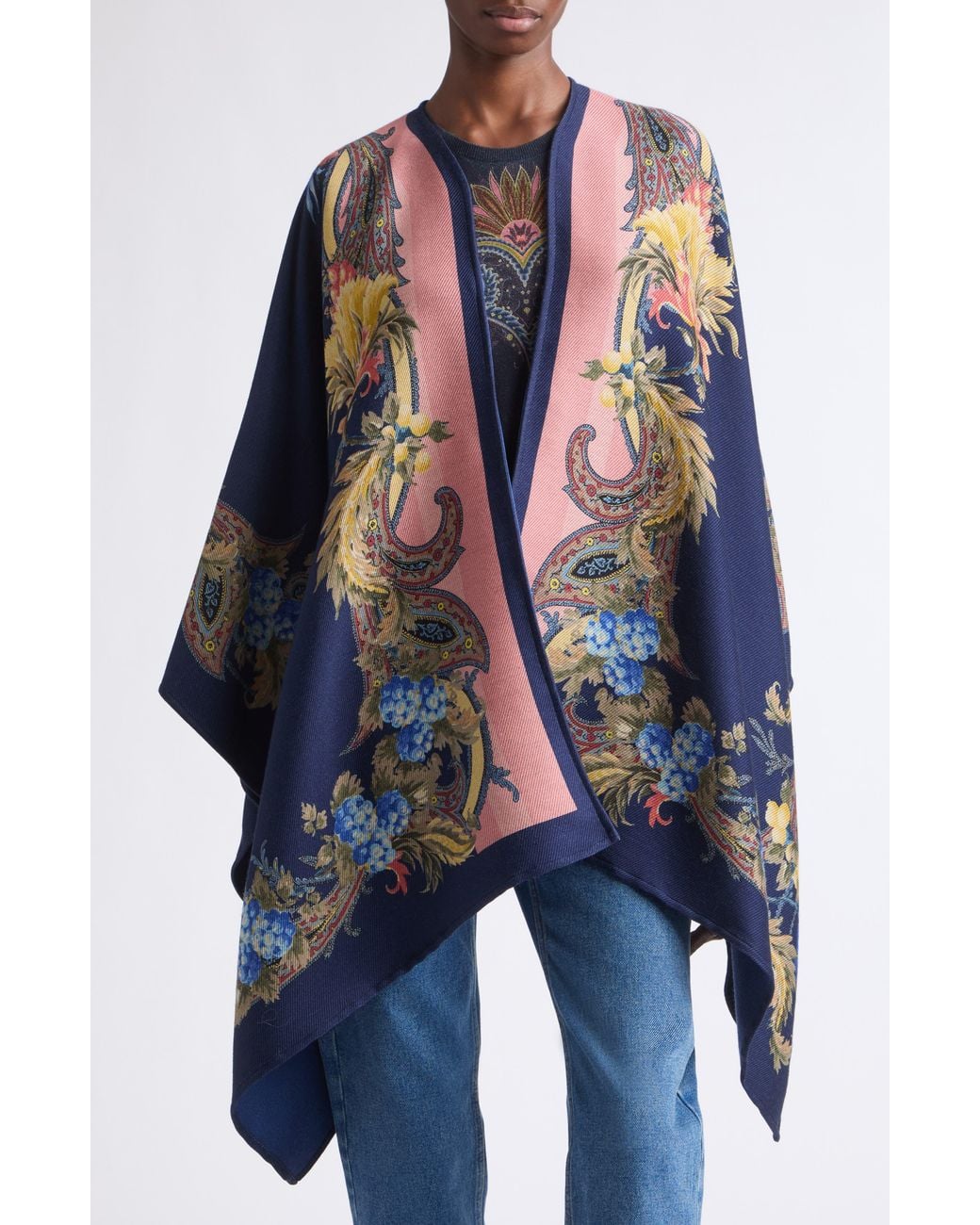 Etro Blue Wool & Modal Cape