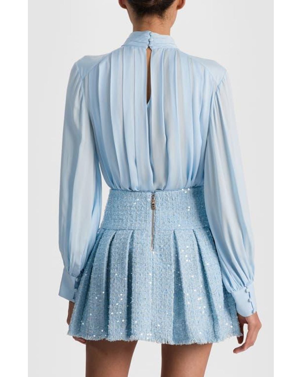 Alice + Olivia Blue Gertrude Mock Neck Top