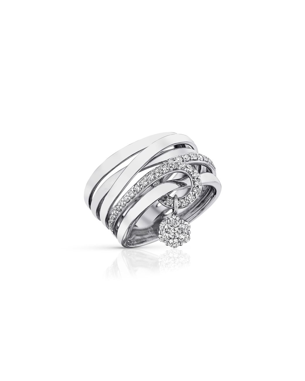 Hueb White Diamond Flower Stack Ring