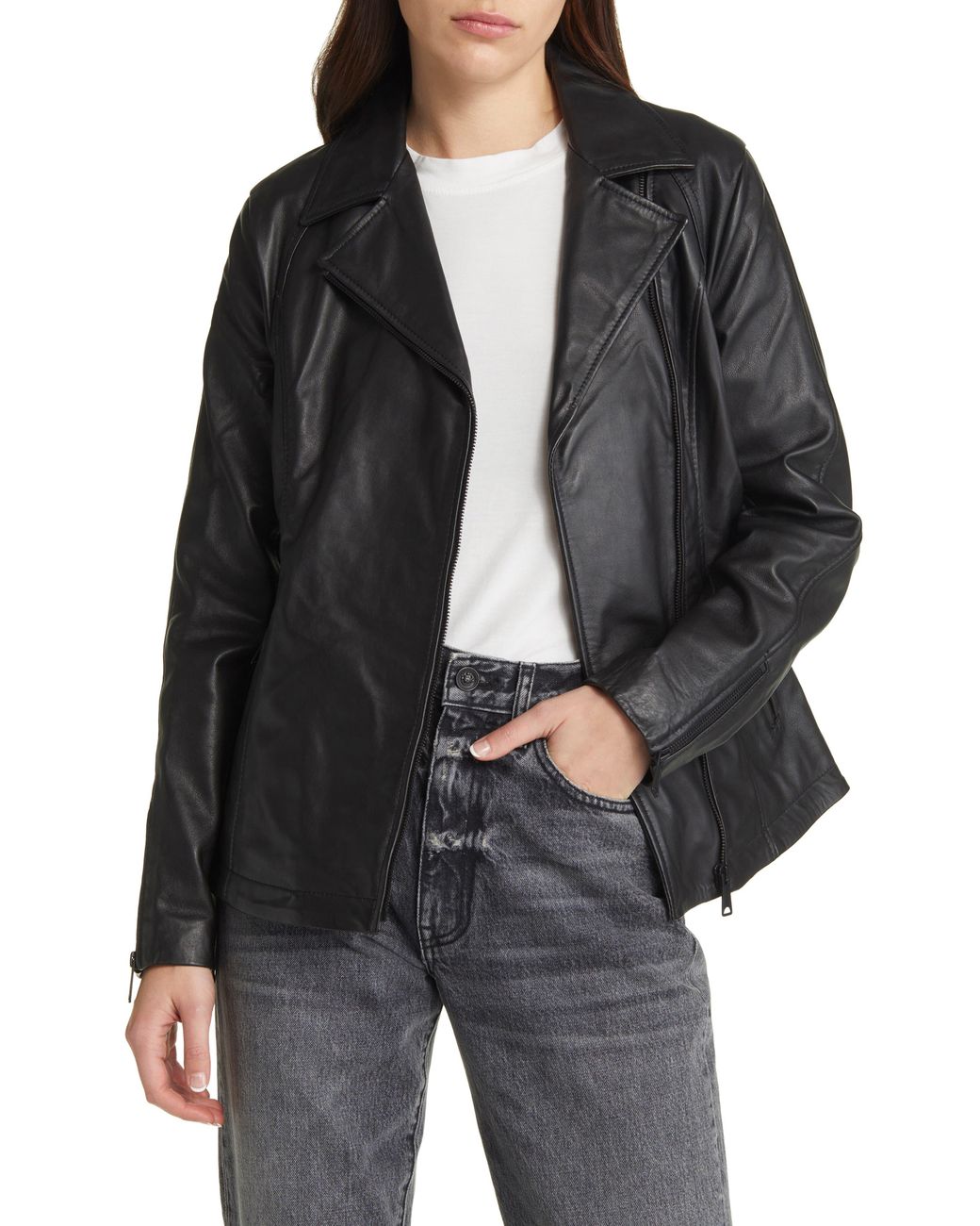 Schott Nyc Black Long Leather Moto Jacket