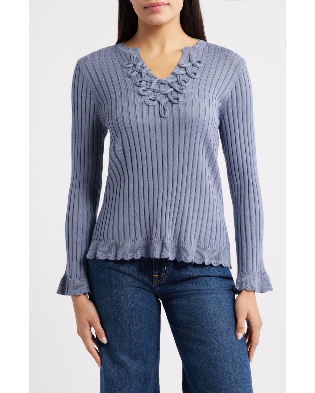 Wit & Wisdom Blue Soutache Rib Sweater