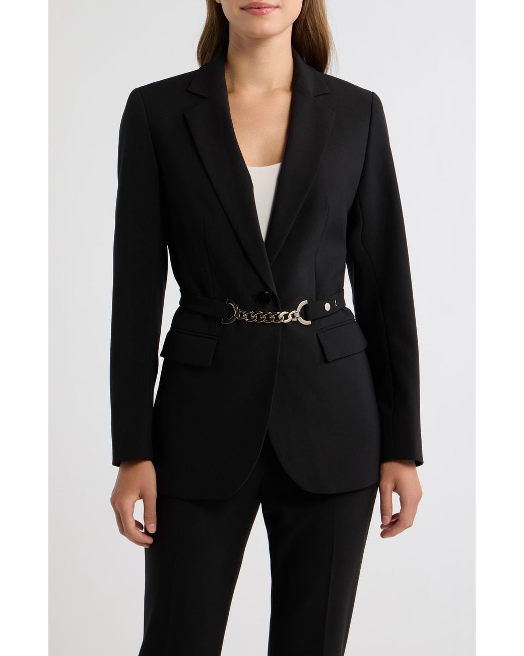 Anne Klein Black One-Button Notch Collar Blazer