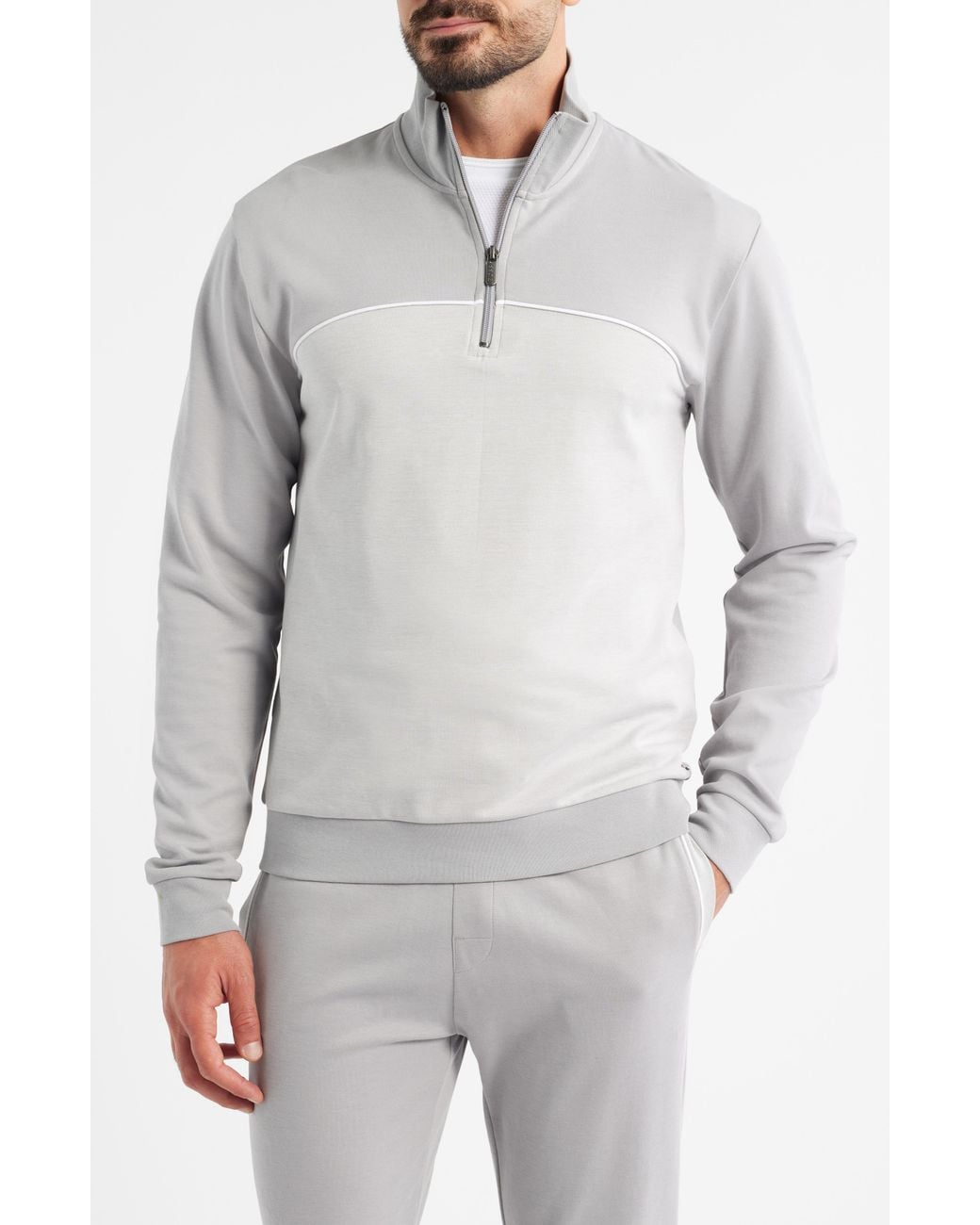 Boss Gray Quarter Zip Track Pullover for men
