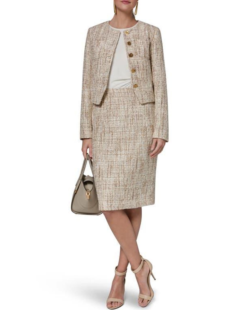 Donna Karan Natural Sequin Tweed Blazer