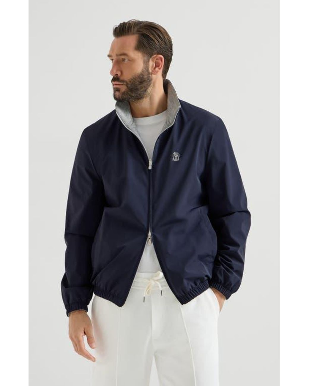 Brunello Cucinelli Blue Reversible Logo Jacket for men