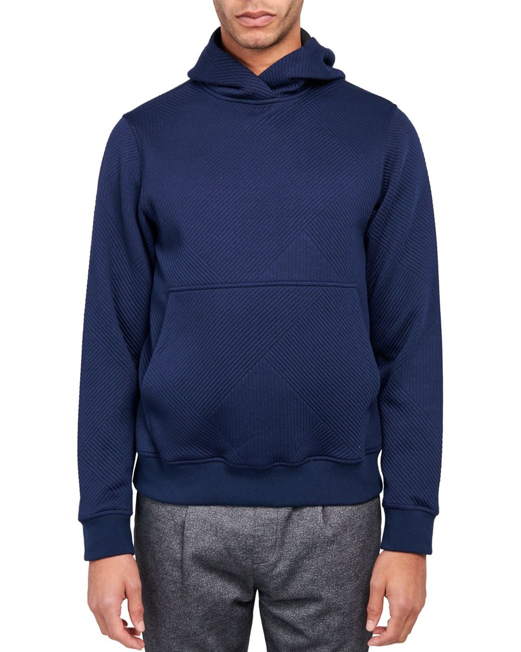 Brooklyn Brigade Blue Slim Fit Solid Quilted Knit Hoodie for men