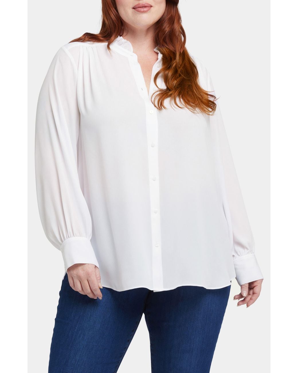 NYDJ White Ruffle Neck Blouse