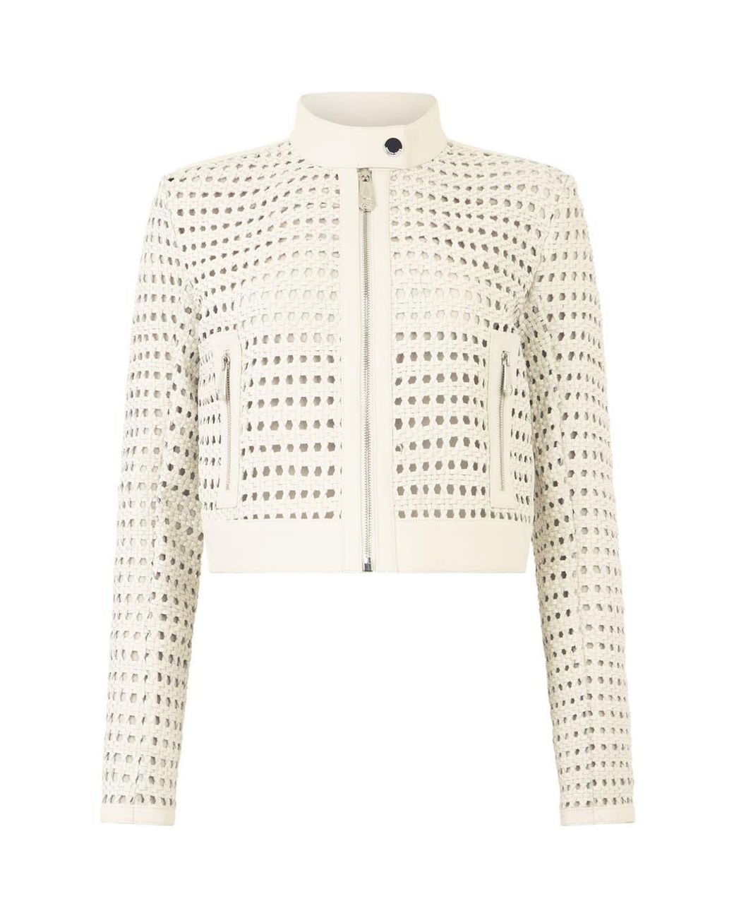 Philipp Plein White Weaved Leather Fitted Jacket
