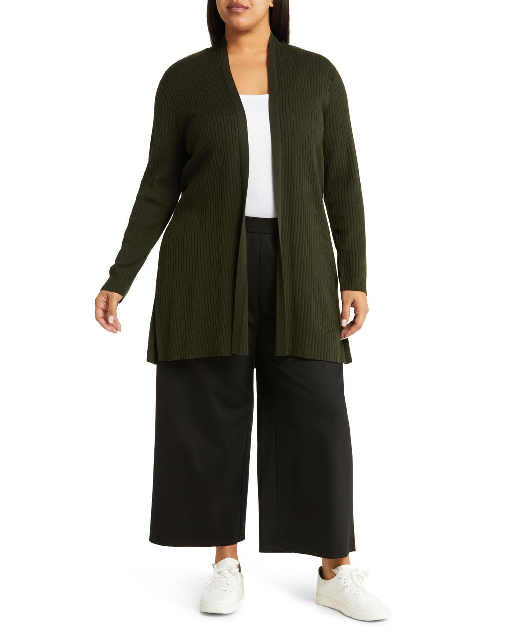Eileen Fisher Rib Longline Cardigan in Black Lyst