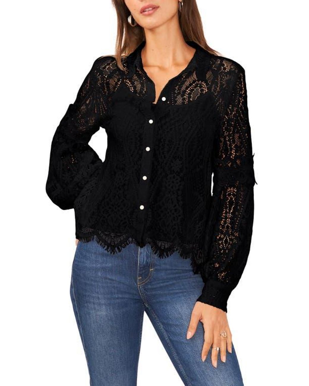 Blouse Vince Camuto Noire à Manches Longues Avec Détails Dorés - Taille XS, Occasion Très Bon état
