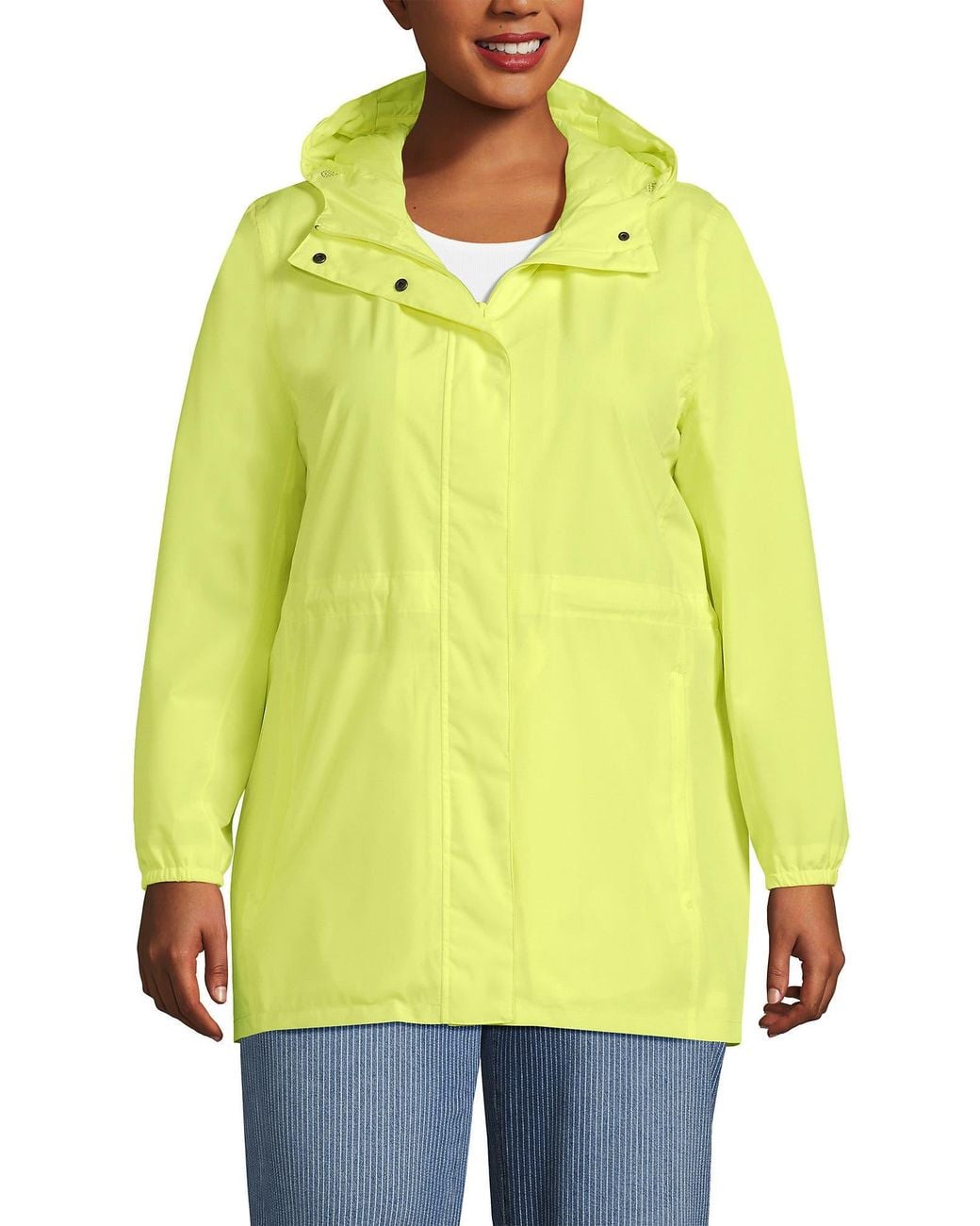 Lands' End Yellow Plus Size Print Waterproof Hooded Packable Raincoat