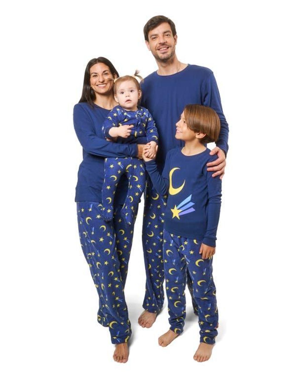Leveret Blue Cotton Top & Fleece Pants Printed Matching Family Holiday Pajama Set