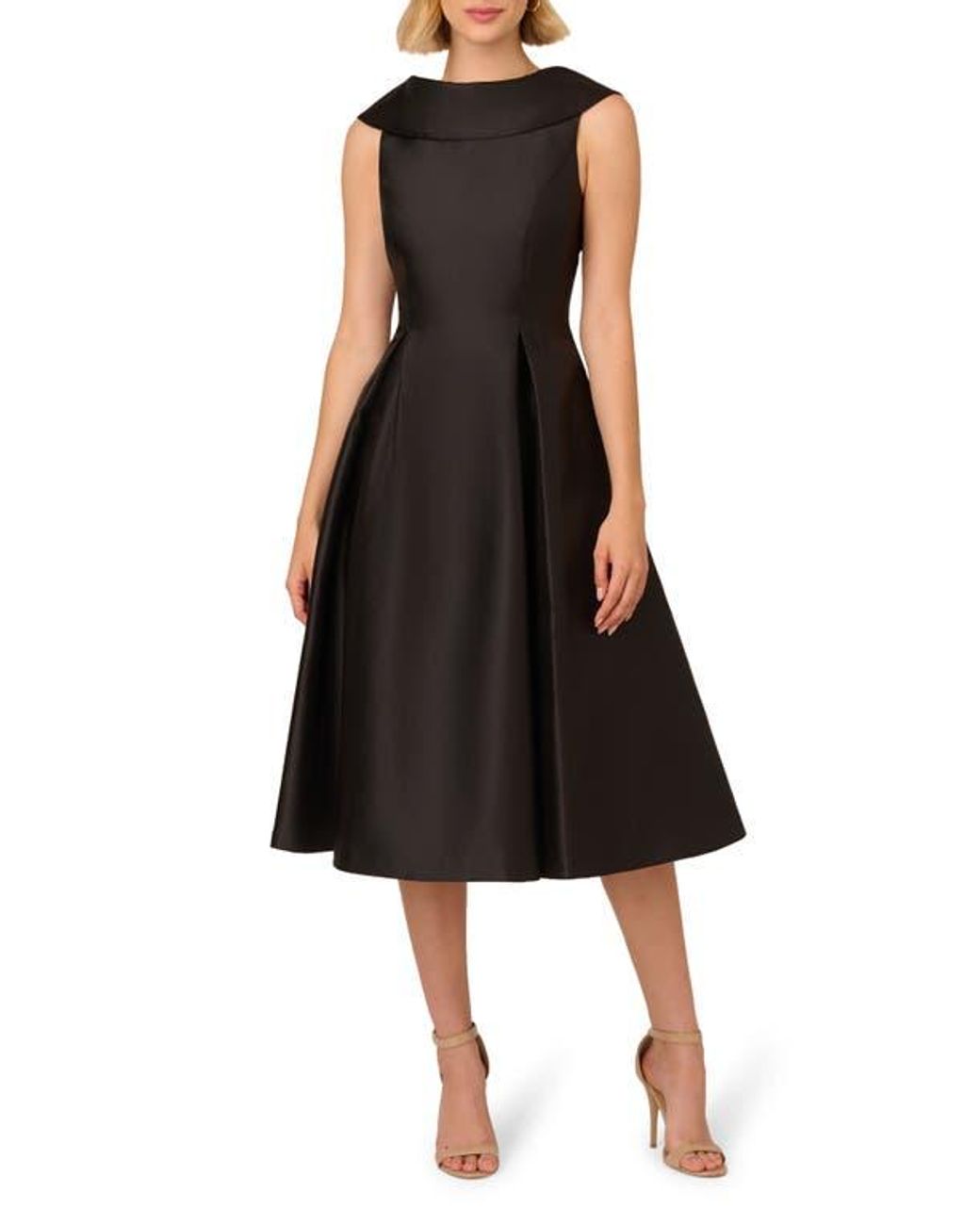 Adrianna Papell Roll Neck Mikado Fit & Flare Dress in Black | Lyst