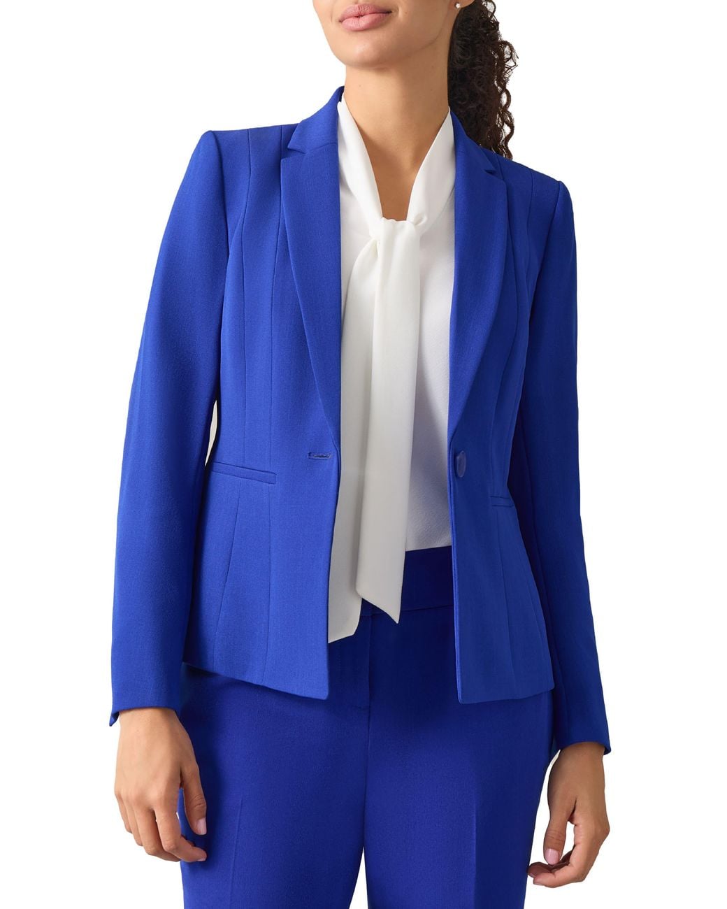 Kasper Blue Stretch Crepe One-Button Blazer