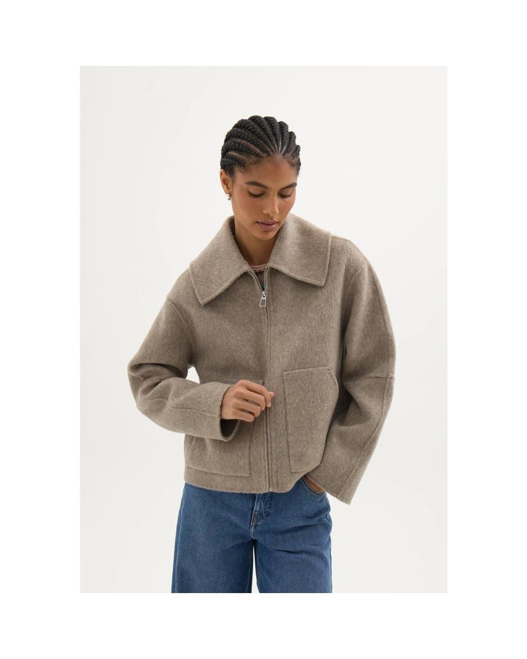 Hush Brown Nerise Double Faced Zip Jacket