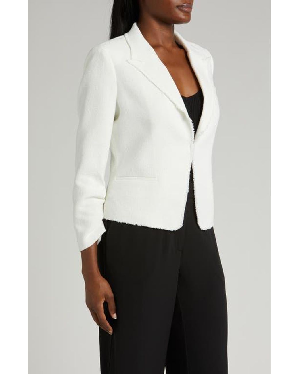 Halogen® White Raw Hem Crop Blazer