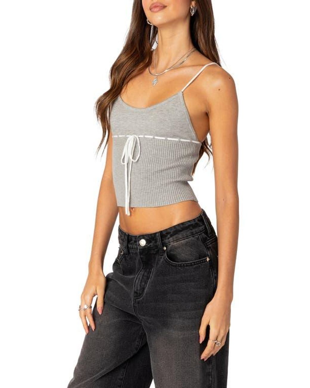 Edikted Emily Rib Crop Camisole in Black | Lyst