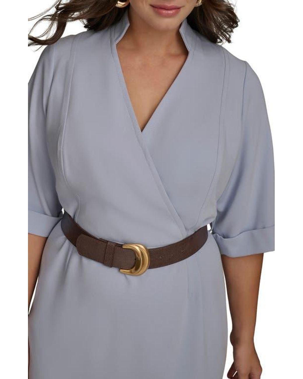 Donna Karan Gray Belted Cady Sheath Dress