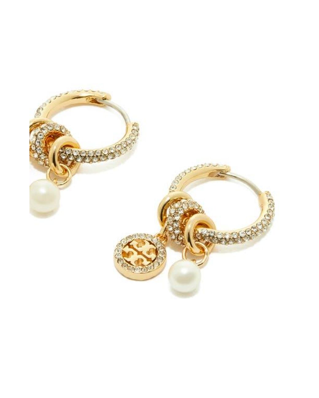Tory Burch Metallic Icon Pavé Hoop Charm Earrings