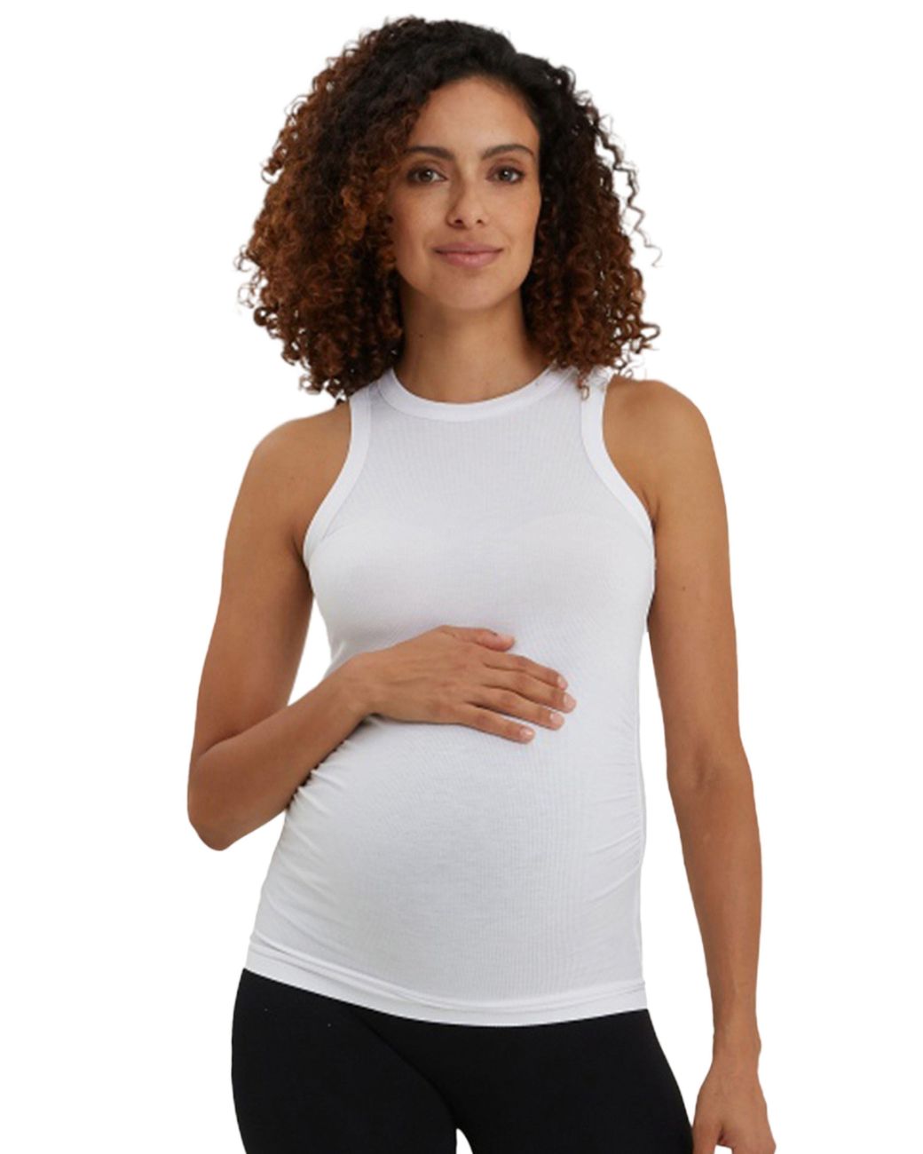 Nom Maternity White The Tank Ruched Maternity Rib Tank