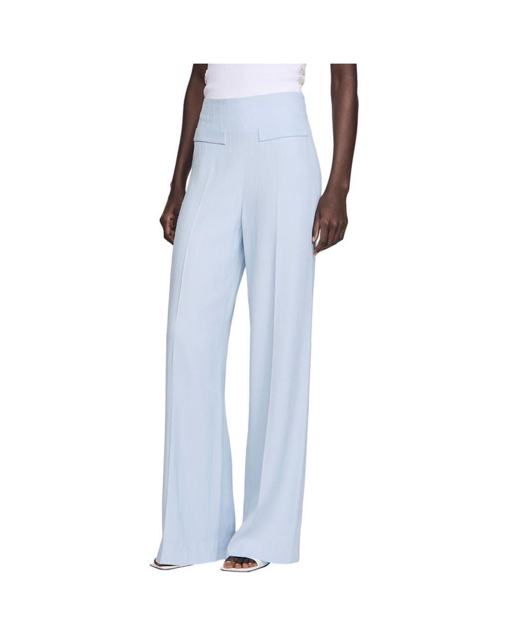 Sandro Blue Striped Sequin Trousers