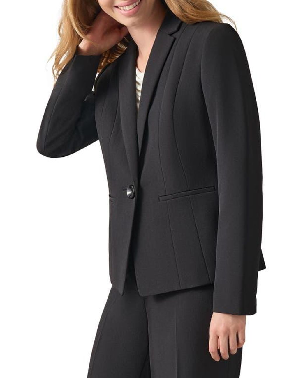 Kasper Black Stretch Crepe One-Button Blazer