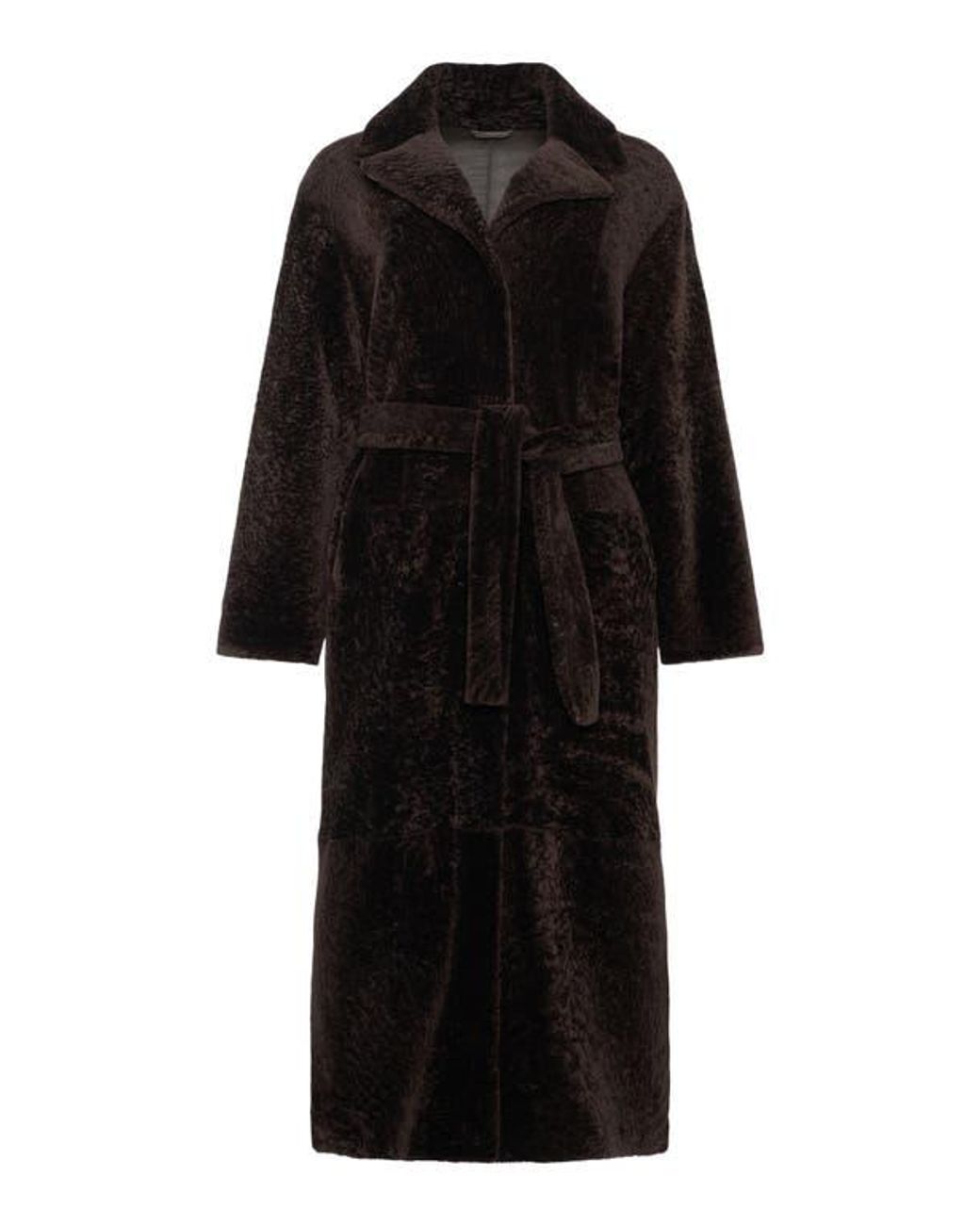Gorski Reversible Textured Genuine Shearling Coat With Side Slits, Belt ...