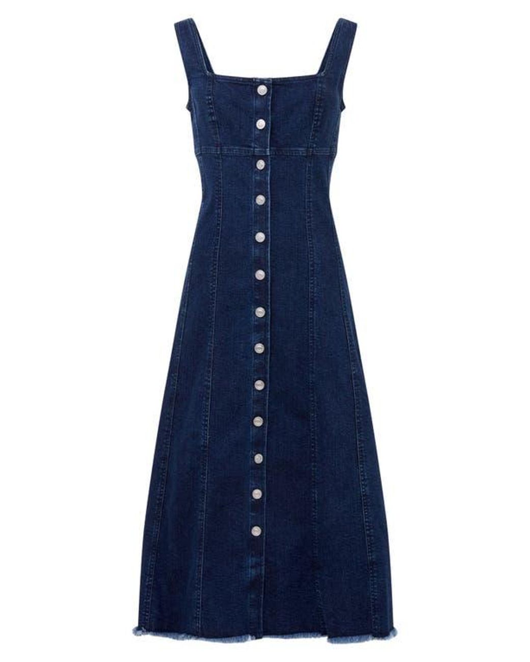 French Connection Arywode Sleeveless Fray Hem Denim Midi Dress in Blue |  Lyst