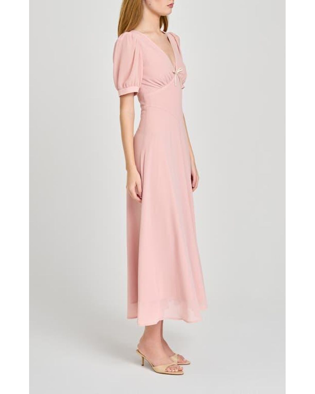 Wayf Juliana Short Sleeve A Line Midi Dress In Pink Lyst