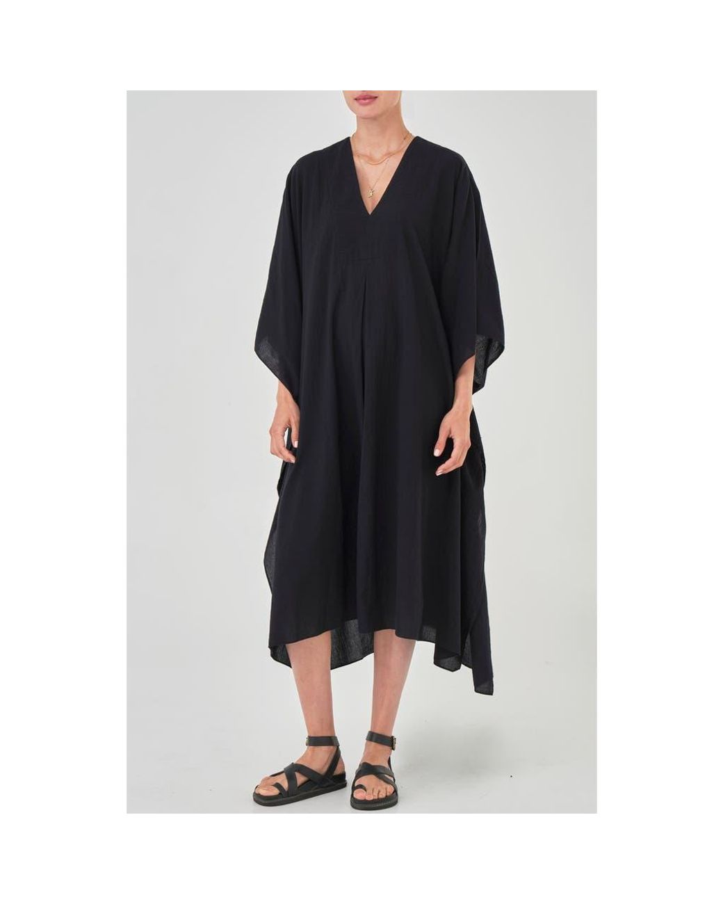 ocean + main Black Cotton Midi Caftan