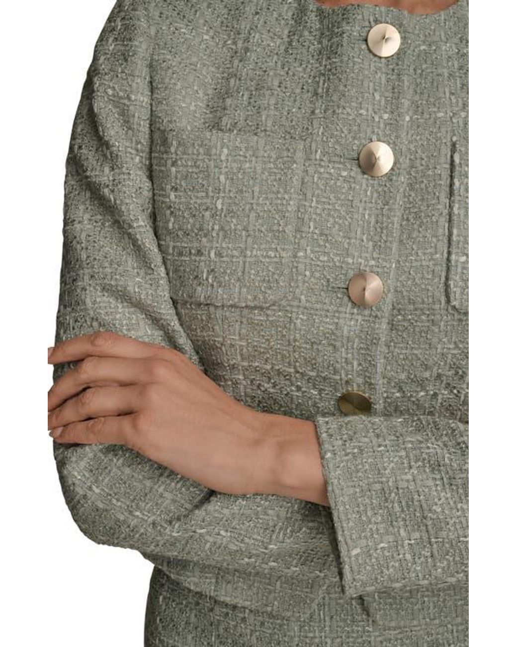 Donna Karan Gray Button Front Tweed Jacket