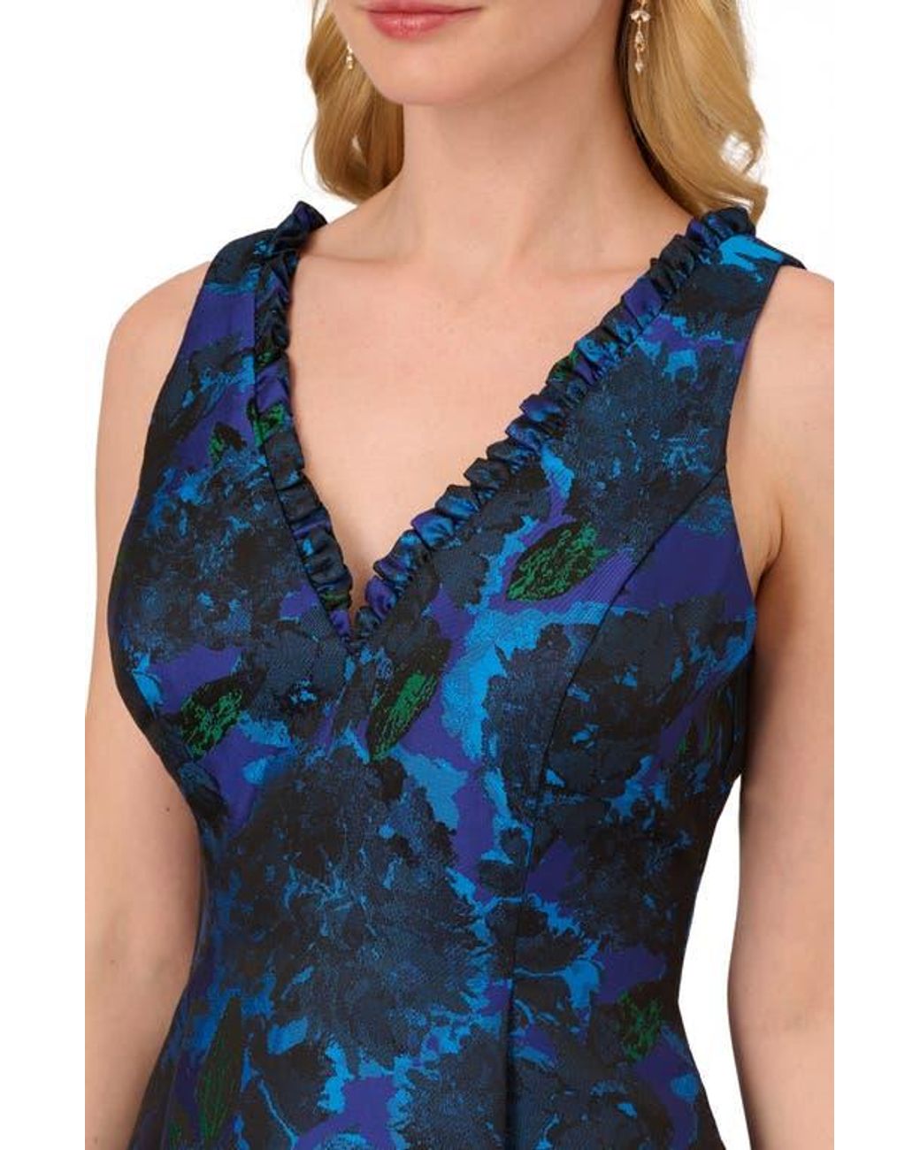 Adrianna Papell Floral Jacquard High-Low Dress in Blue | Lyst