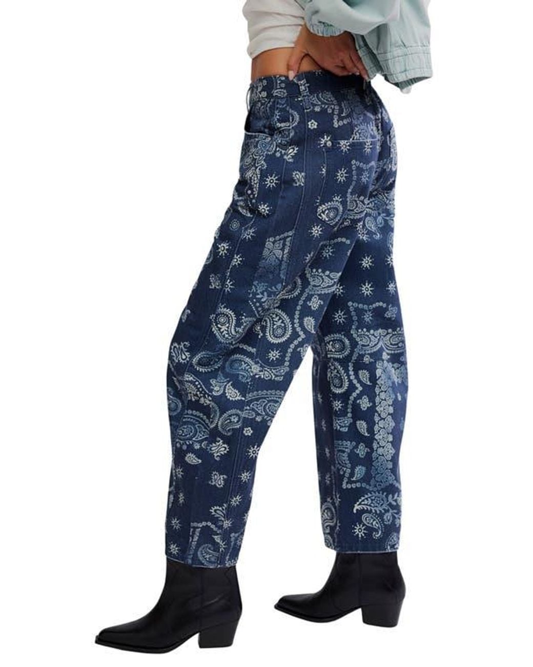 Stylish and Timeless: Free People Bandana Print Barrel Jeans Stylish and Timeless: Free People Bandana Print Barrel Jeans