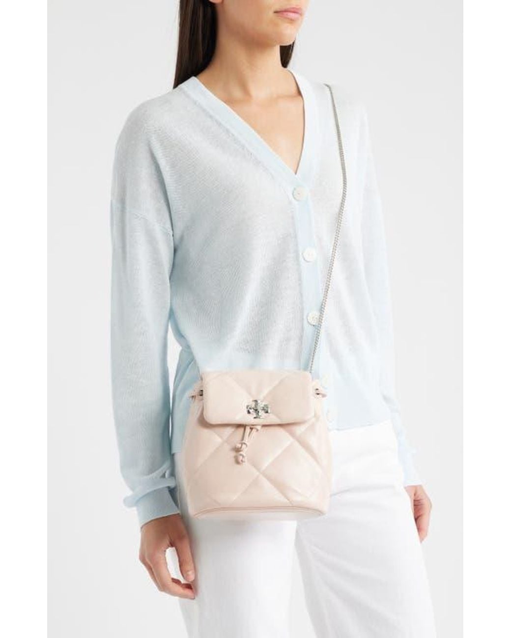 Tory Burch Small Kira Diamond Quilted Leather Backpack in  display picture 1