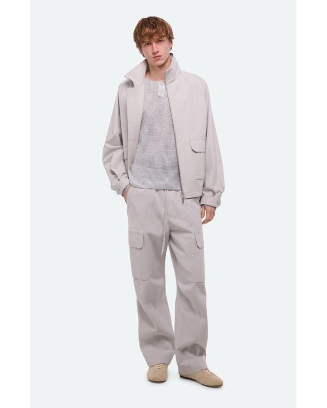 Helmut Lang Gray Texture Henley Sweater for men