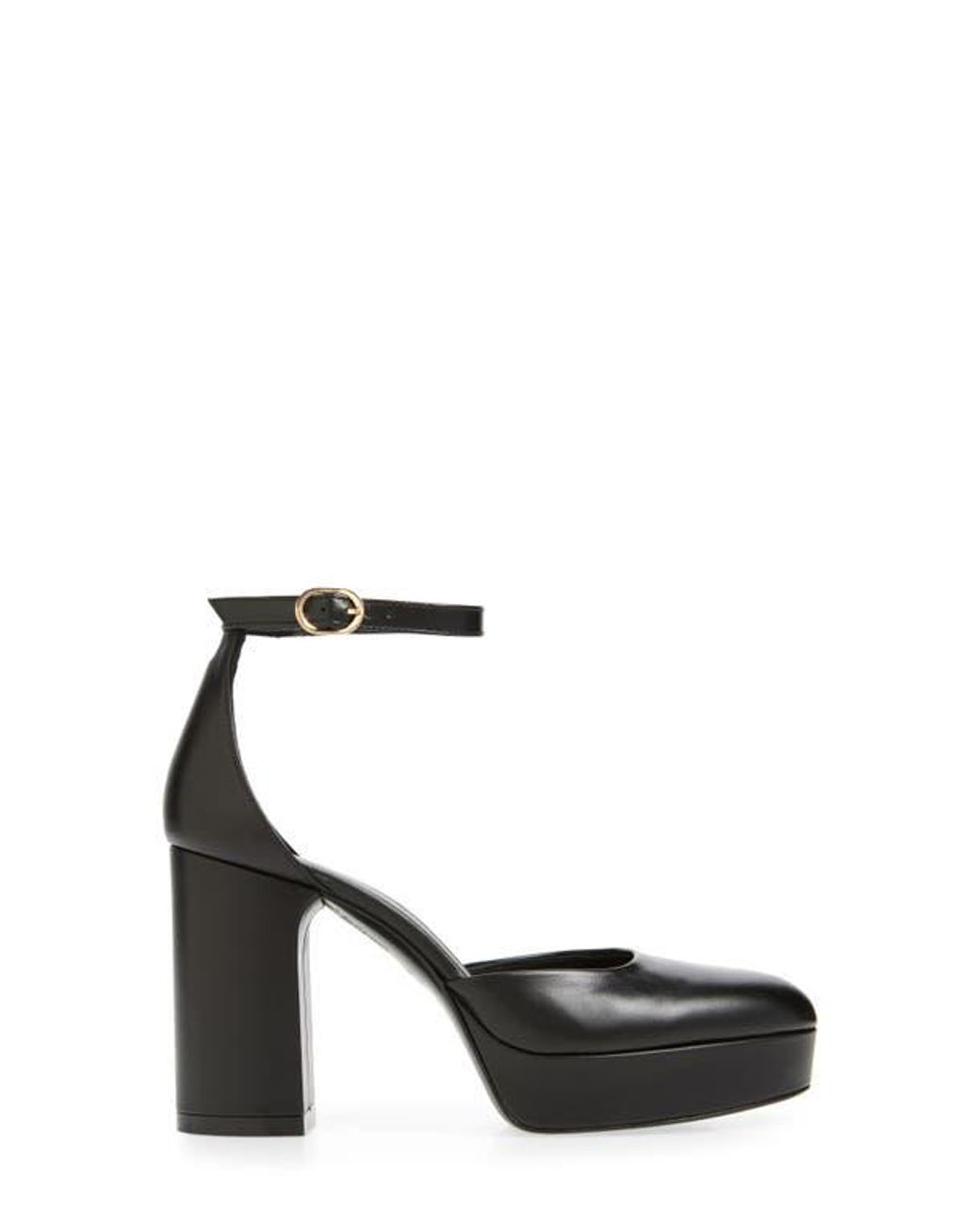 Stuart Weitzman Black Leather Platform Ankle-Strap Pumps