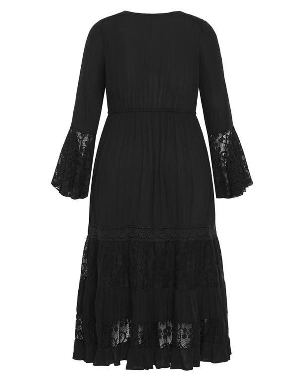 City Chic Dulce Lace Detail Long Sleeve Maxi Dress in Black | Lyst