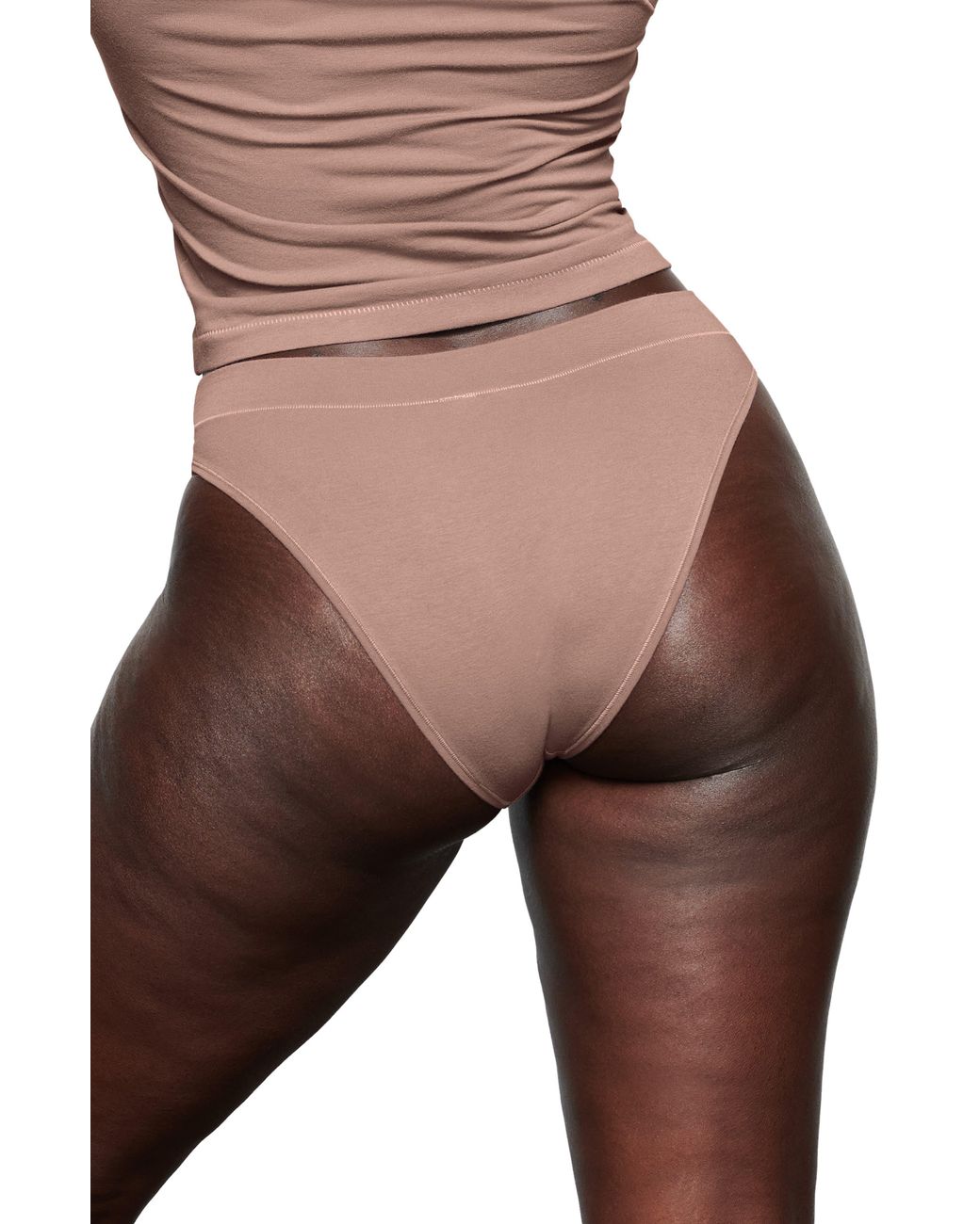 Skims Stretch Cotton Jersey Cheeky Tanga in Brown