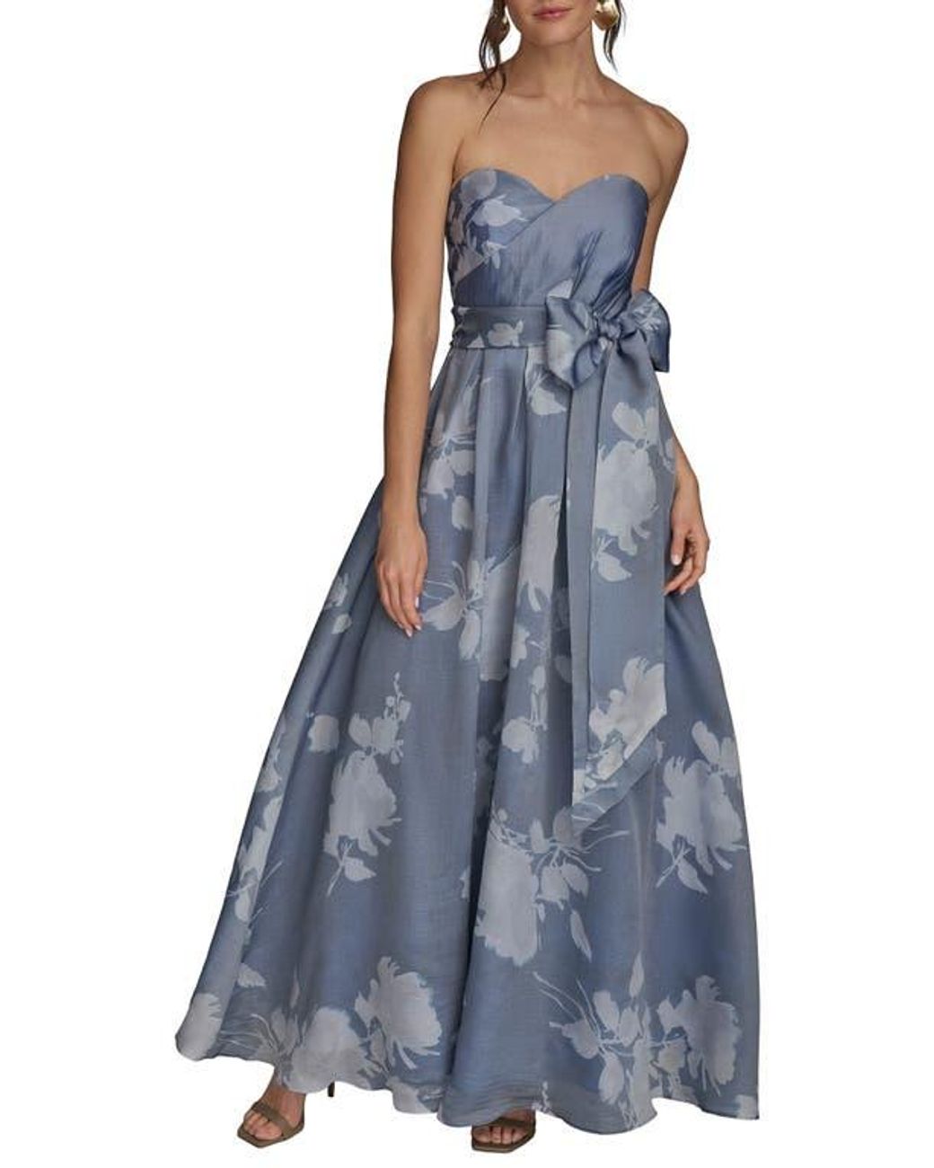 Donna Karan Floral Strapless Fit & Flare Gown in Blue | Lyst
