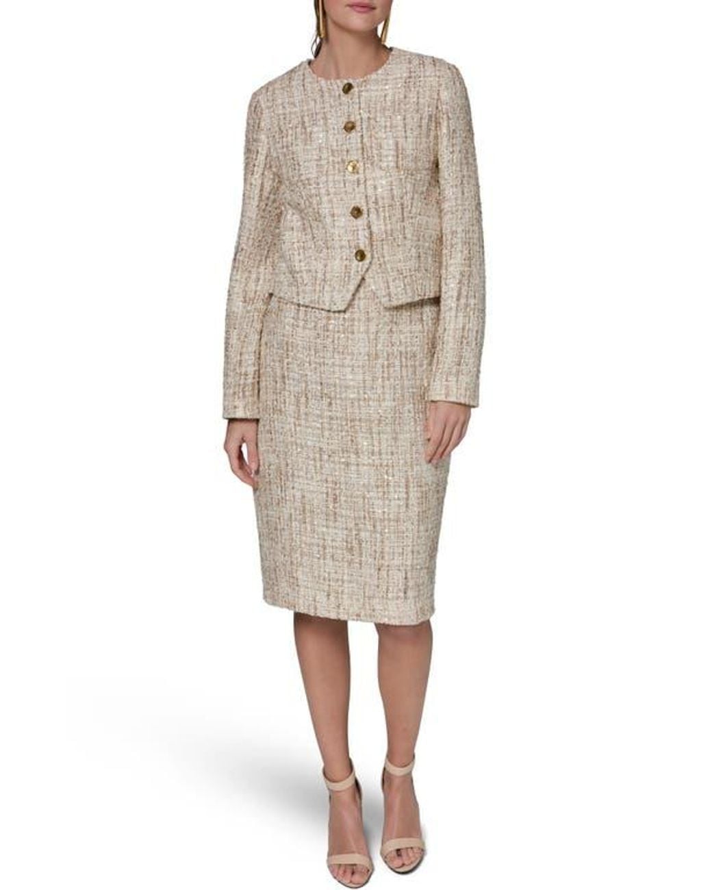 Donna Karan Natural Sequin Tweed Blazer