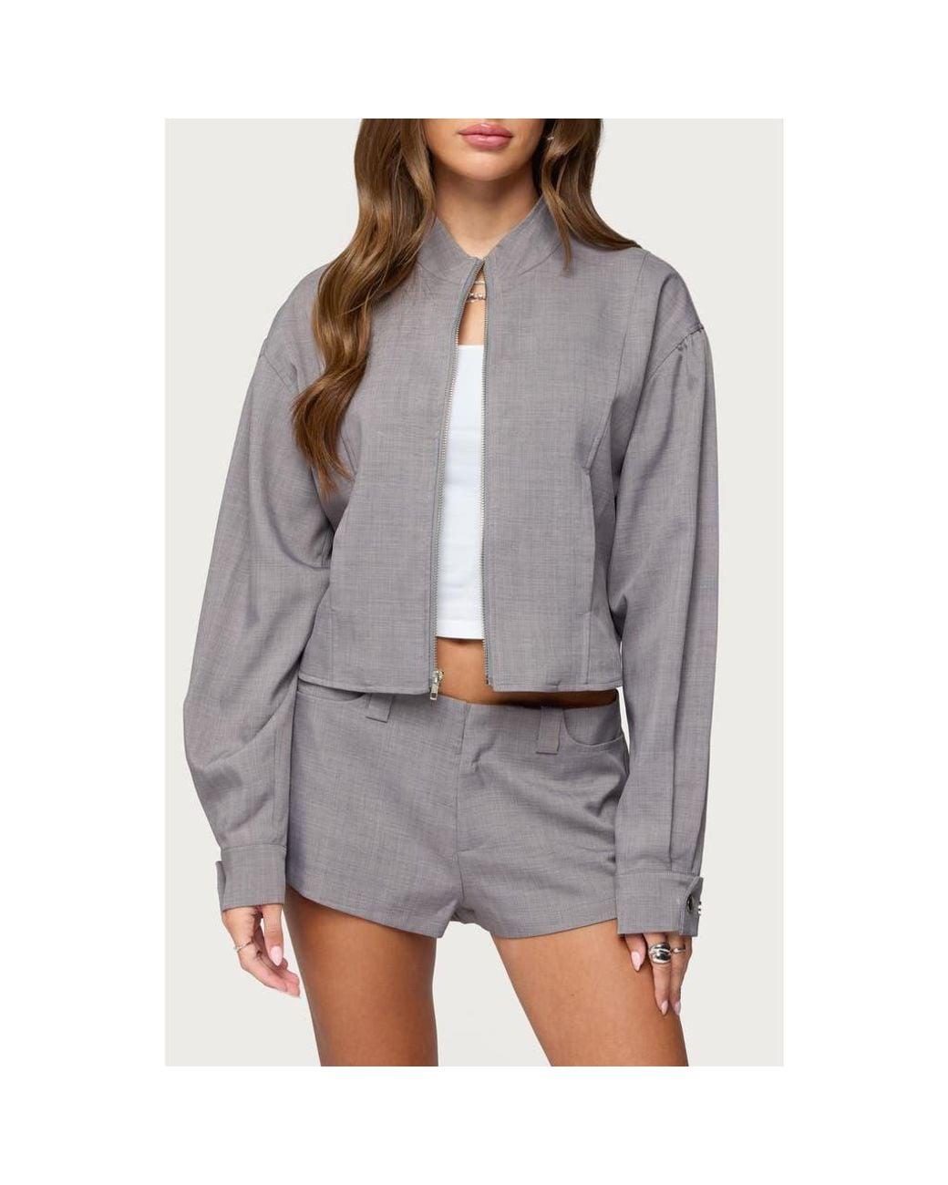Edikted Gray Roshelle High Neck Jacket