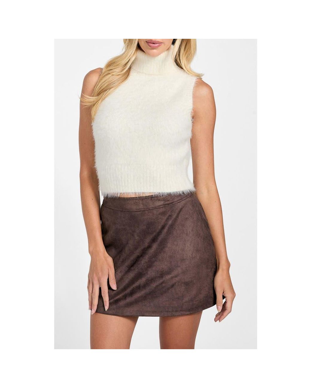 Guess Sleeveless Emma Cropped Top – Camicia Donna Senza Maniche, Con Cinghie Regolabili E Smock In Vita