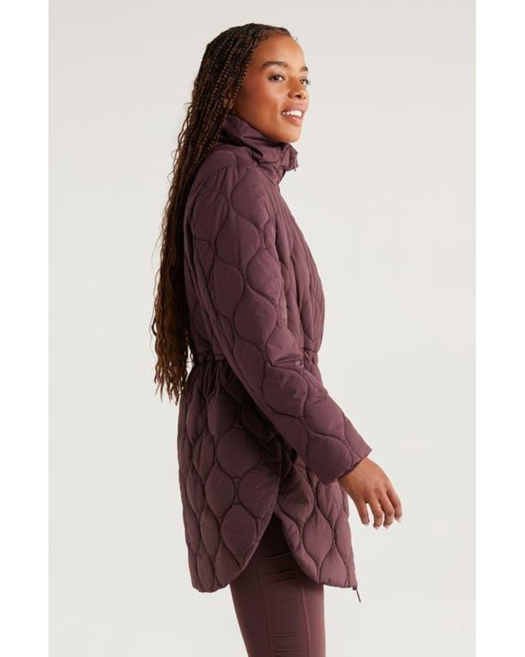 Zella Skyline Longline Quilted Jacket in Purple | Lyst